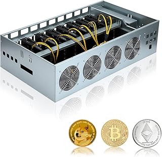 Complete Ethereum GPU Mining Rig with 8 GPU Mining Motherboard Upgraded 1800W Silent Power Supply 4 Silent Cooling Fan for ETH Minner Crypto Mining Rig(Without GPU)