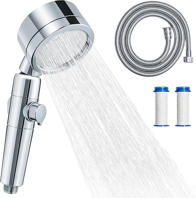 Shower Head and Hose High Pressure Water Saving Handheld Showers with 3 Modes Spray Filter Shower Heads for Water Cleaning Shower Head with Extra Replaceable Filter Core