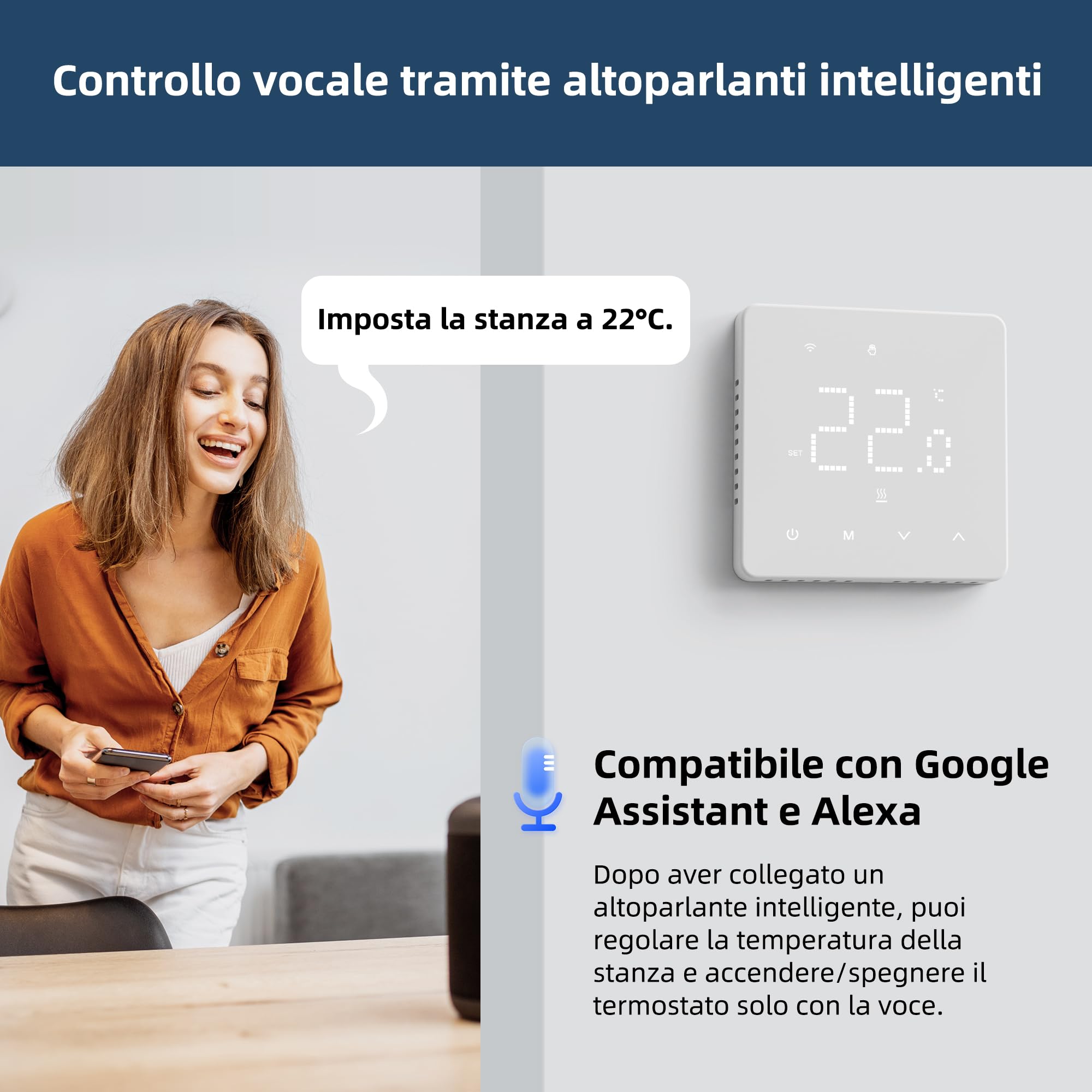 Termostato wifi caldaia a gas,Cronotermostato programmabile settimanale intelligente，termostato controllo con Tuya samrt compatibile con Google Assistant e Alxe,Termostato ambiente digitale TGM-50WPB