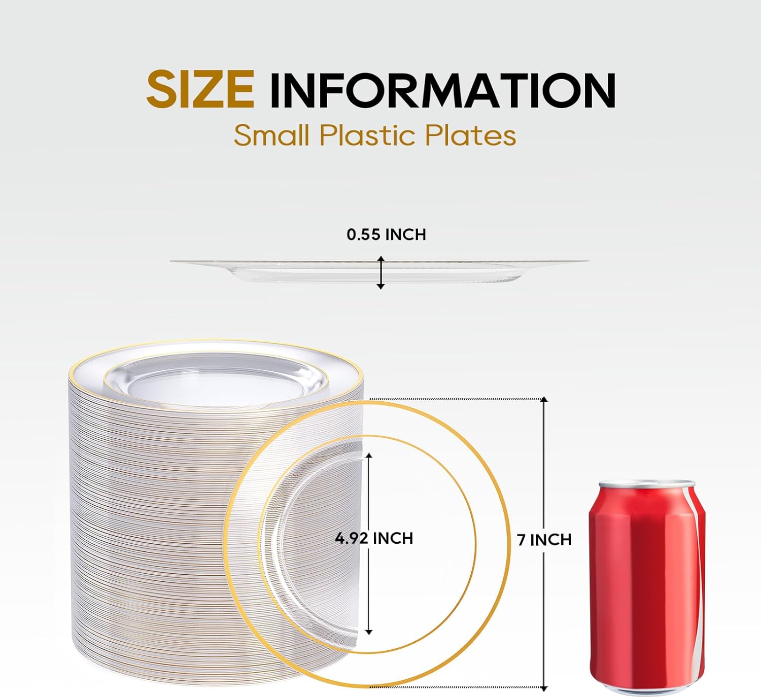 FOCUSLINE 7 Inch Small Clear Gold Plastic Plates 100 Count, Disposable Heavy Duty Clear Plates with Gold Rim, Premium Hard Plastic Plate Fancy Disposable Salad Plate for Wedding Parties - Image 3