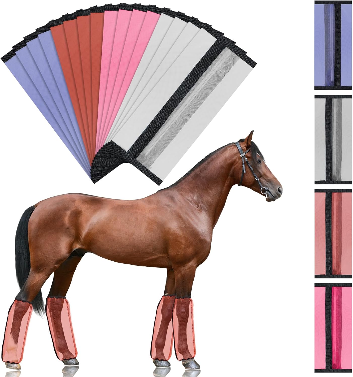 16 Pcs Fly Boots for Horses Mesh Ventilated Horse Leggings Breathable Horse Leg Wraps to Reduce Stomping Hoof Damage and Leg Fatigue, 4 Colors (Retro Color)