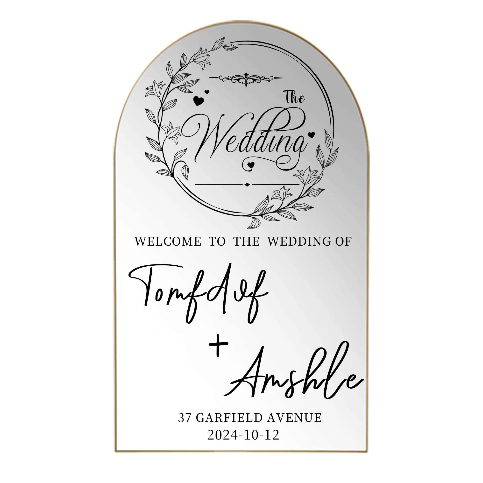 Personalized Welcome to Our Wedding Mirror Sticker Decal Vinyl,Custom Bride & Groom Names DIY Removable Letters Wedding Welcome Sign Greeting Names Wedding Marriage Decoration
