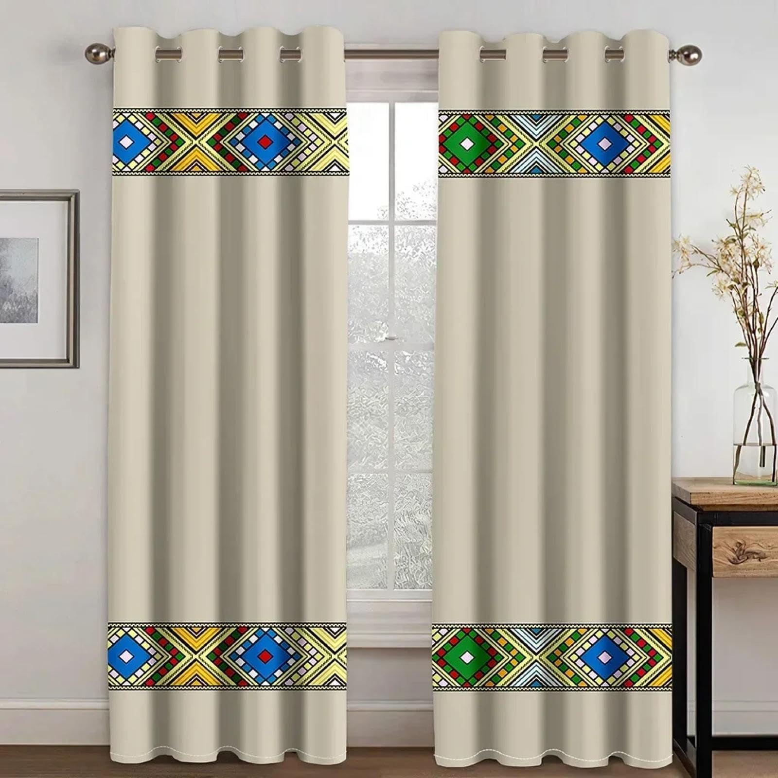 HNBFKD Luxury Gray Ethiopian and Eritrean Traditional Curtains 2 Pieces Drape for Living Room Bedroom Window Decor Drapes 110(W) x(H) 215cmx2pcs