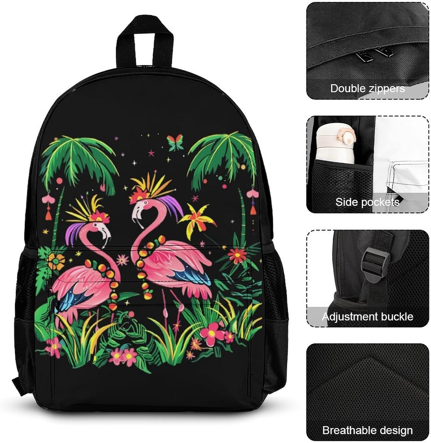 Flamingo Mardi And Gras Day Backpack Set with Shoulder Bag Lunch Bag Pencil Case 3 Piece Cute Daypack Sets image 3