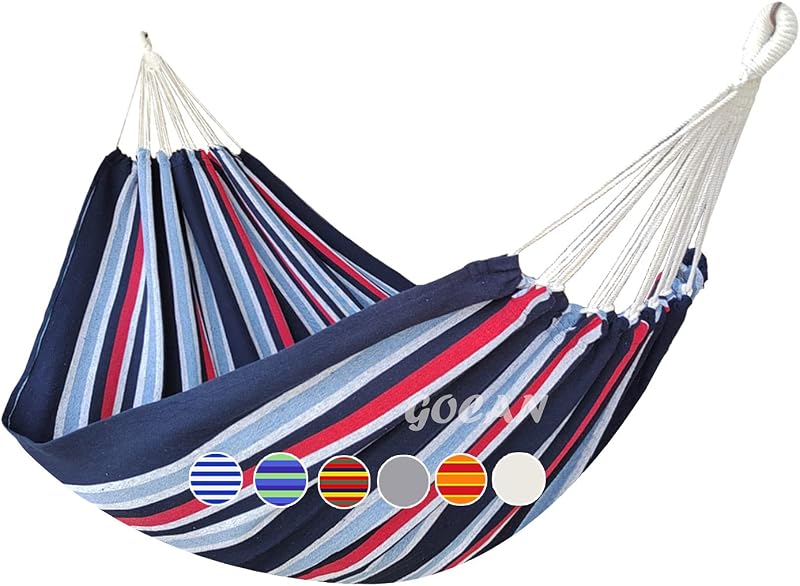 Hamaca para 2 personas, hamaca para exterior, tamaño cama 220 x 150 cm | Hamaca de polialgodón con capacidad máxima de peso de 500 libras para descansar en patio, porche, jardín y patio trasero, uso en interiores y exteriores