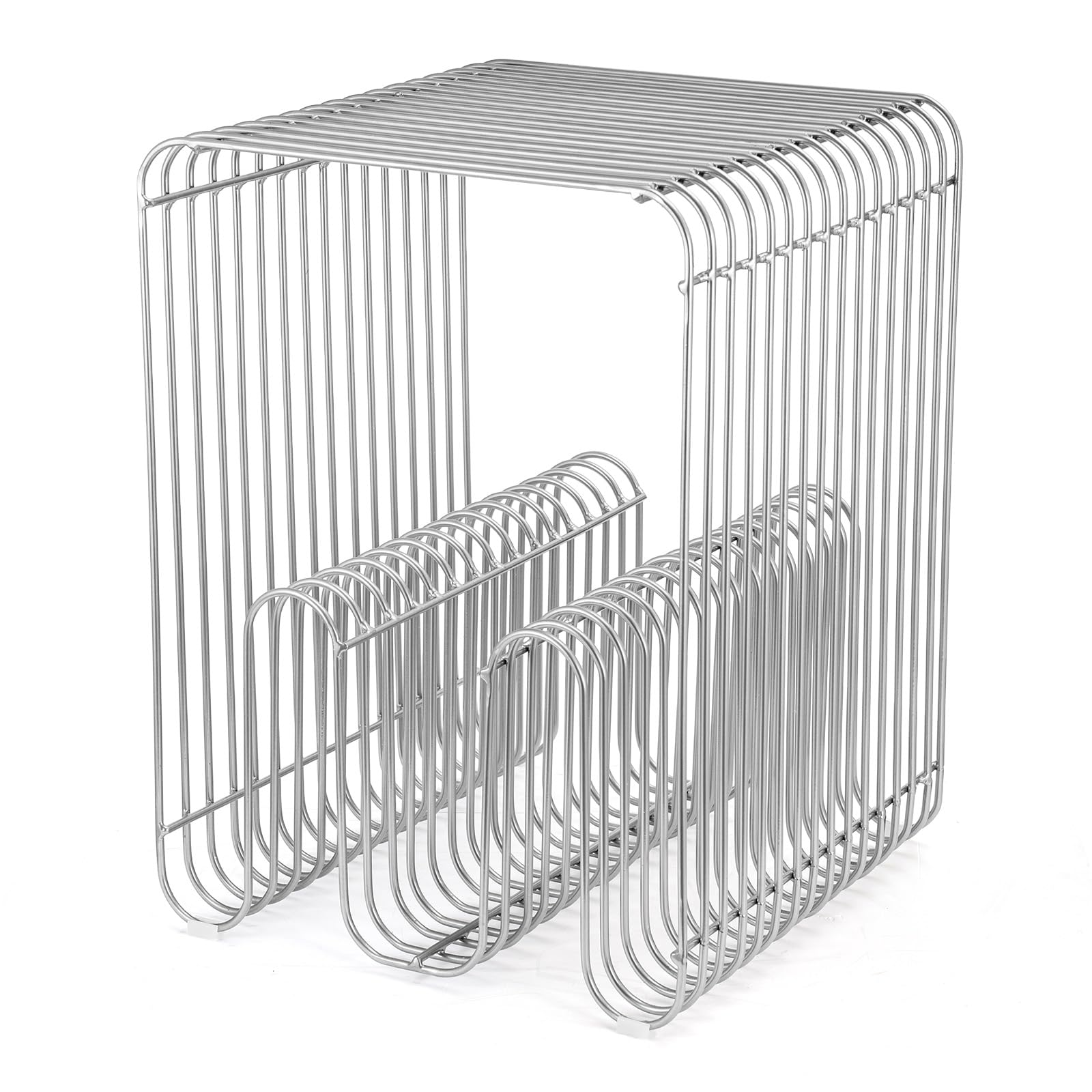 GoDyna Metal Wire Side Table, Minimalist Accent Table with Open Frame Storage Design, Small End Table for Living Room Bedroom, Decorative Display Stand for Books Plants Magazines and Home Décor