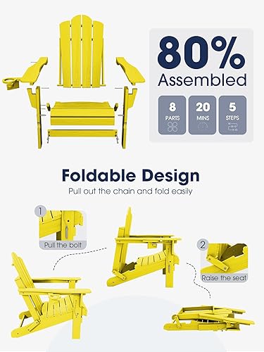Miniatura 6 de KINGYES Juego de 2 sillas Adirondack plegables ajustables, sillas Adirondack reclinables de 3 posiciones con soporte para tazas, polietileno de alta