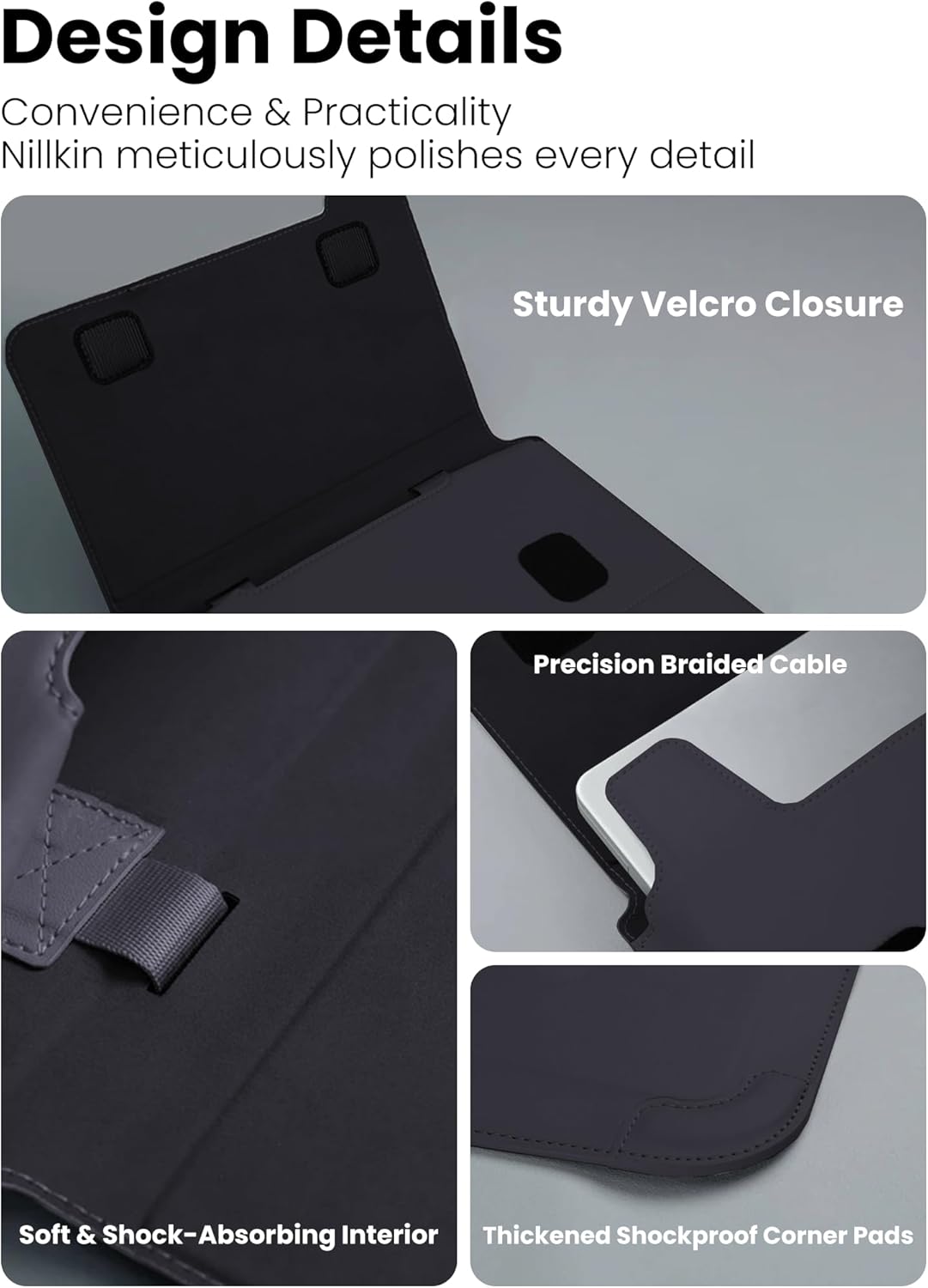 Nillkin Upgraded 13-14 Inch Laptop Sleeve Case for MacBook/Dell/HP/Lenovo/Asus, Unique Slim Travel Computer Bag with Adjustable Stand & Mouse Pad, Magnetic Handle, PU Leather, Black - Image 9