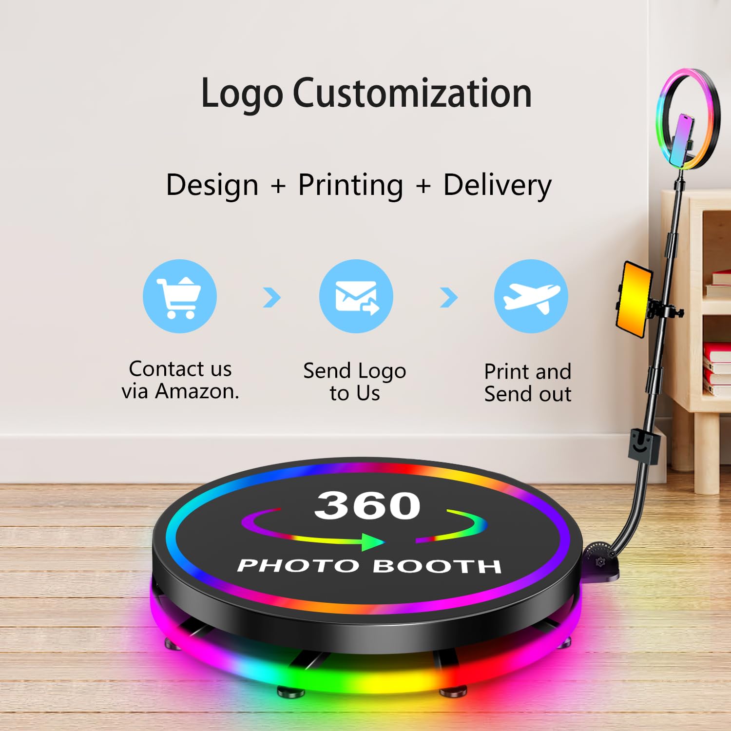 Photomaton 360, 80cm Pro 360 Photo Booth avec Contrôle par APP, Personnalisation Gratuite du Logo, Photobooth 360 Para 1-4 Personas