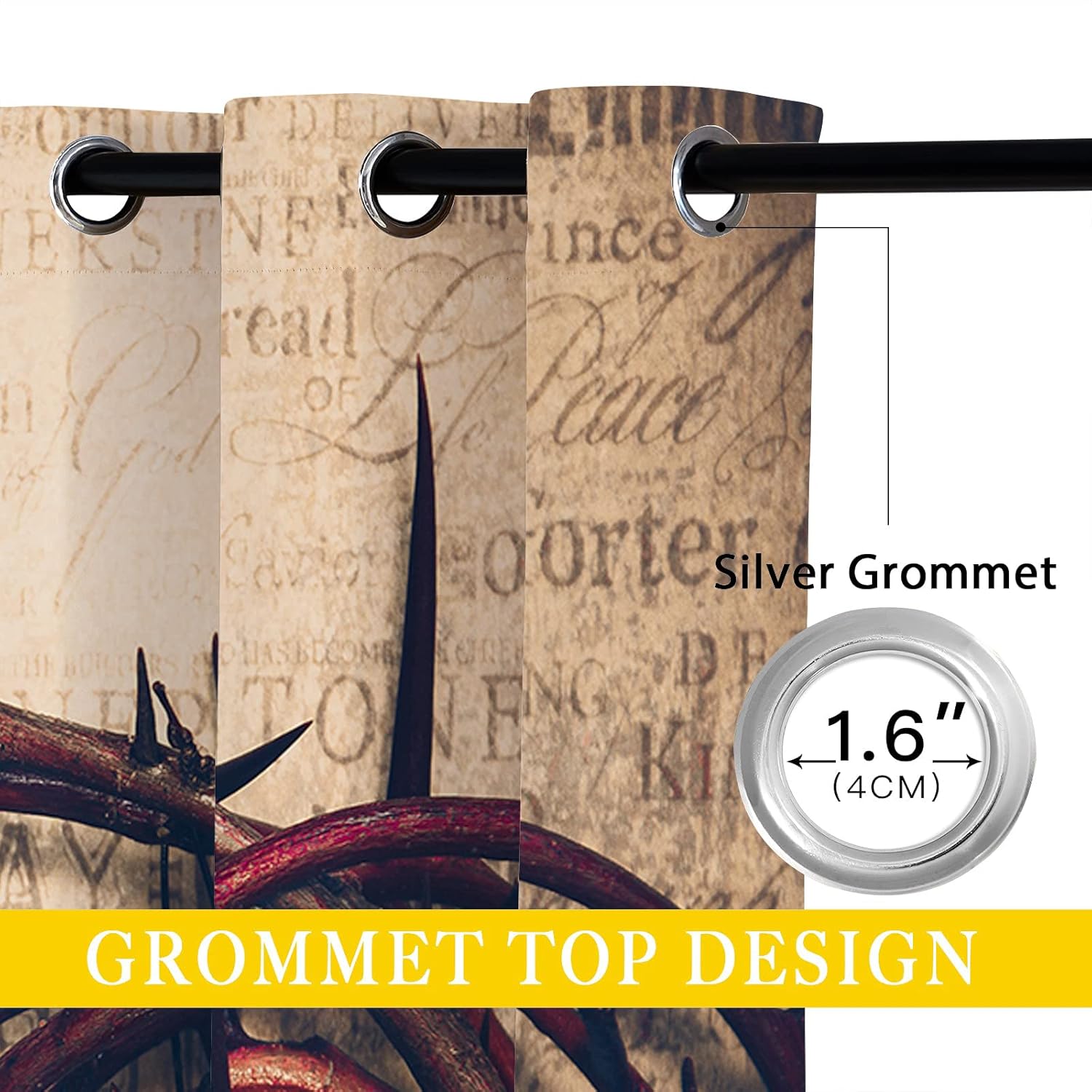 Christ Blackout Curtains for Girls Boy Home Decor, Cross Easter Crucifixion of Jesus Christ Grommet Thermal Insulated Drapes Darkening Window Curtain for Bedroom Living Room, 42 x 45 Inch