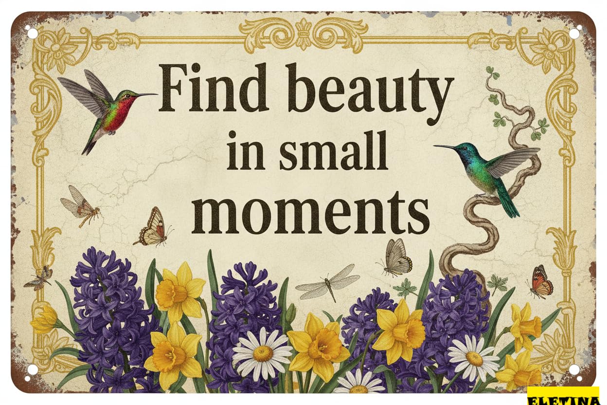 Find Beauty In Small Moments Hummingbird Tin Sign, 8x12