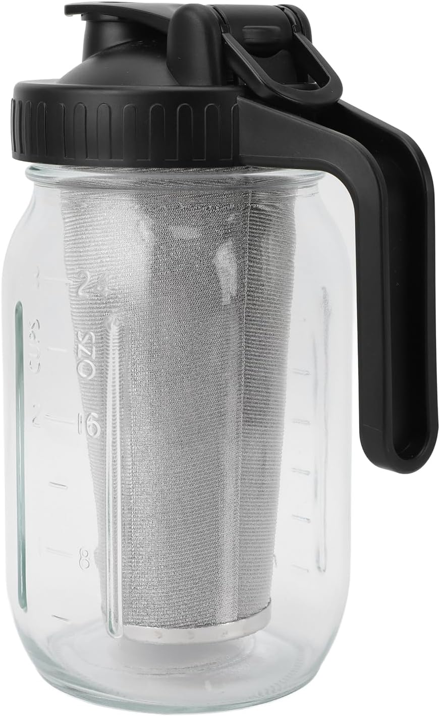 Cold Brew Coffee Maker Jar with Stainless Steel Filter, Handle, Lid and Spout, Thick Glass Iced Coffee Maker Pitcher (1000ml)