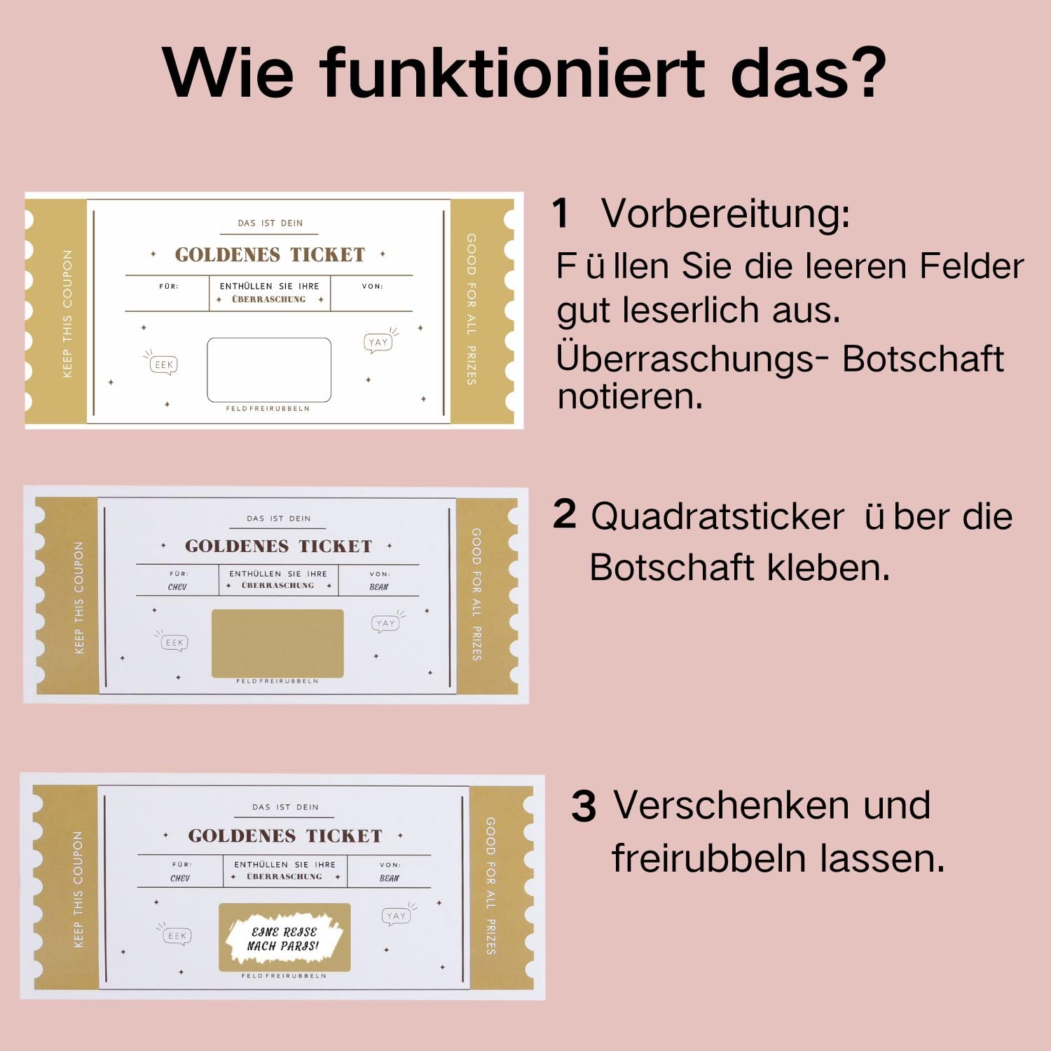 The Golden Ticket Rubbelkarte – Scratch & Reveal Überraschungsgeschenk Für Reisen, Events Oder Besondere Anlässe