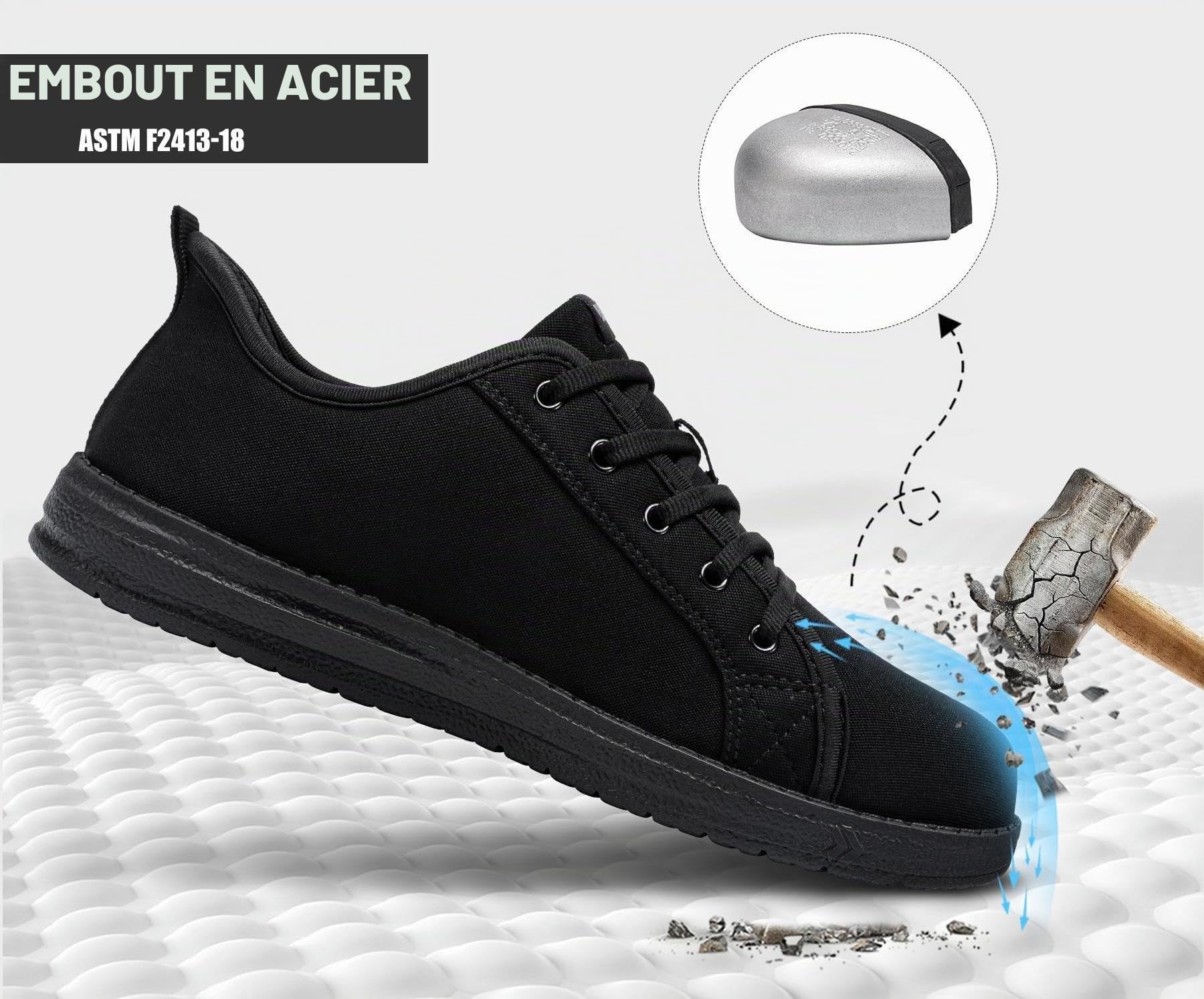 LARNMERN Chaussures de Sécurité Hommes Slip on Embout en Acier Chaussures de Travail Homme Léger Confortables Basket de Travail