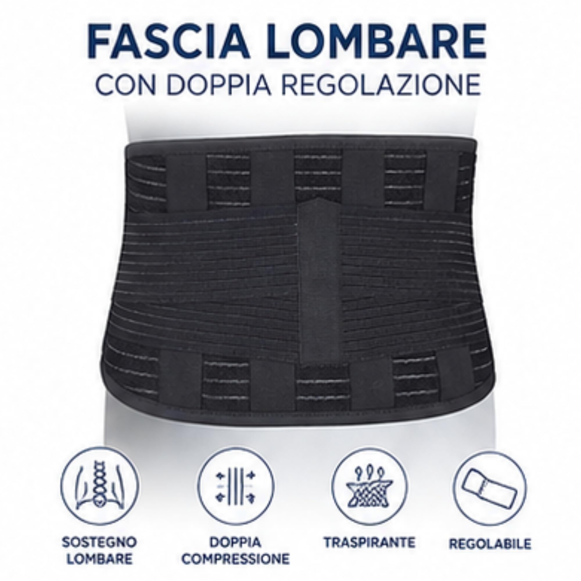 Kefrell Corsetto Lombare Autogrippante 24 cm Made in Italy (80) | Doppia Regolazione, Tessuto Traspirante, Supporto Lombare, Stecche di Rinforzo, Uso Prolungato