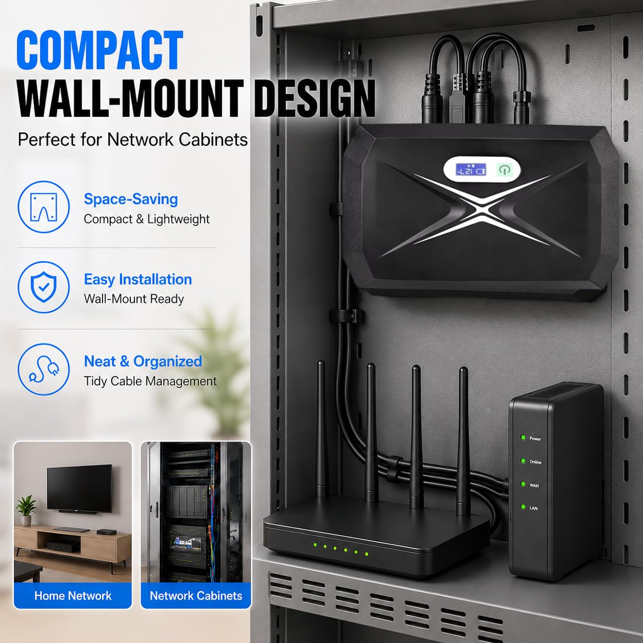Mini UPS per Router Wifi,24000mAh Mini UPS Batteria di Backup con POE 1Gbps,4Porti DC 12V/3A, 1Port 5V/9V/12V-2A, 1Port USB 5V/2A Protezione Antisurge Ricaricabile Integrata (60W)