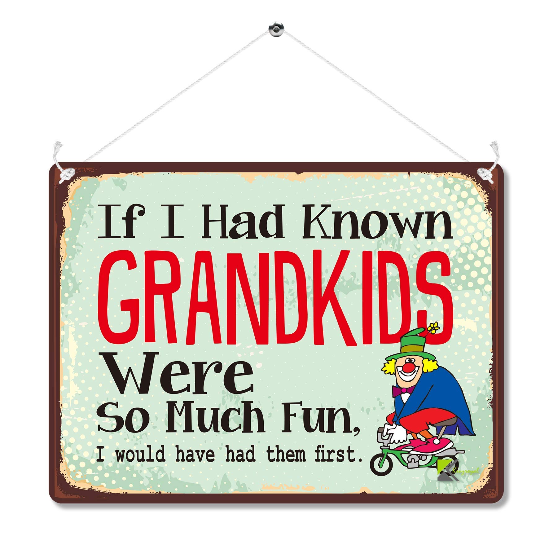 Kruzroyal Funny Grandkids Metal Wall Sign, If I Had Known They Were So Much Fun Plaque Gift, Humorous Retro Vintage Tin Decor for Home or Living Room, 20x15cm with Hanging String & Holes