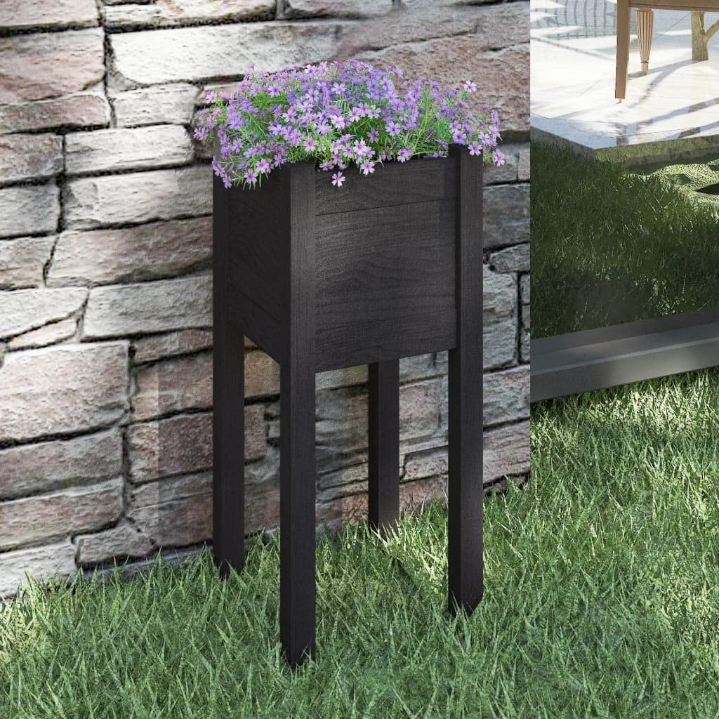 Fioriera nera, 31 x 31 x 70 cm, aiuola rialzata in legno di pino massiccio, per giardino, terrazza, balcone, stabile fioriera rettangolare, alta per fiori ed erbe
