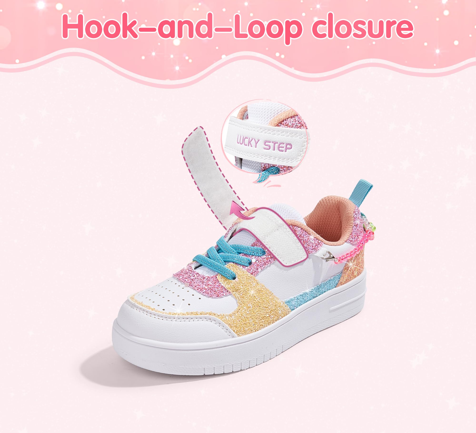 LUCKY STEP Chaussures de Sport Étincelantes avec Fermeture Auto-agrippante pour Filles