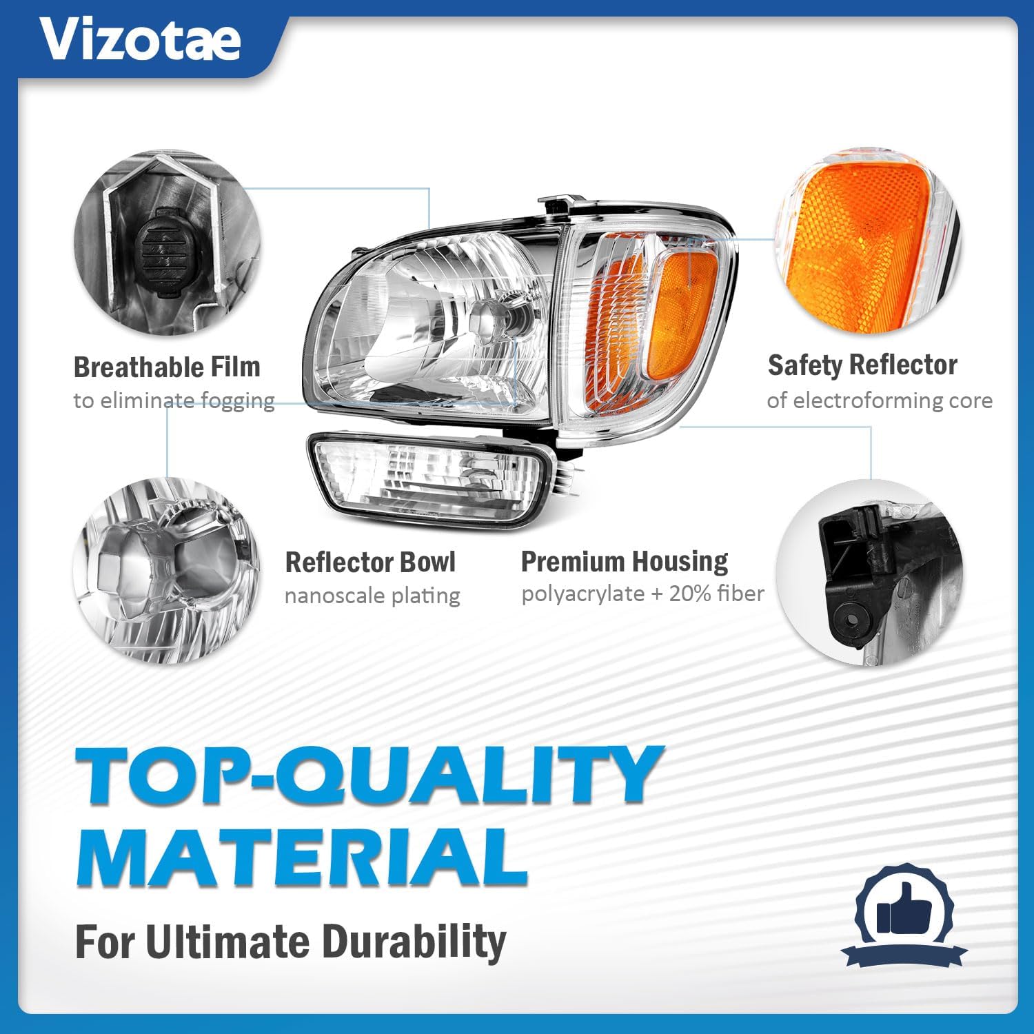 Headlights Assembly for 2001-2004 Toyota Tacoma Halogen Headlamp Replacement, High/Low Beam W/Bulbs, Driver & Passenger Side