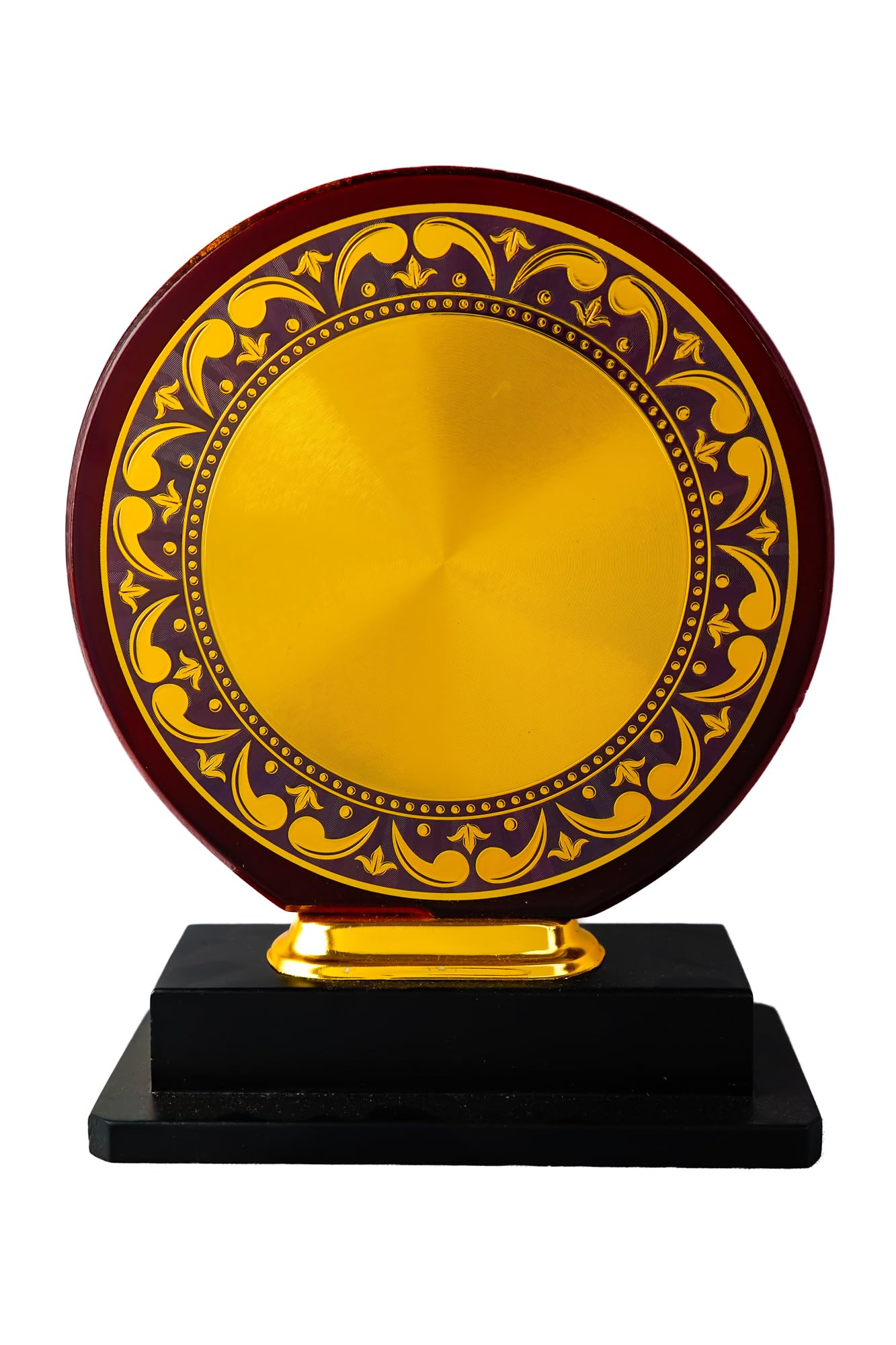 Artright Decorative Round Trophy Plaque, 25 cm – Wooden Base with Gold and Burgundy Design, Traditional Border Pattern-image-40