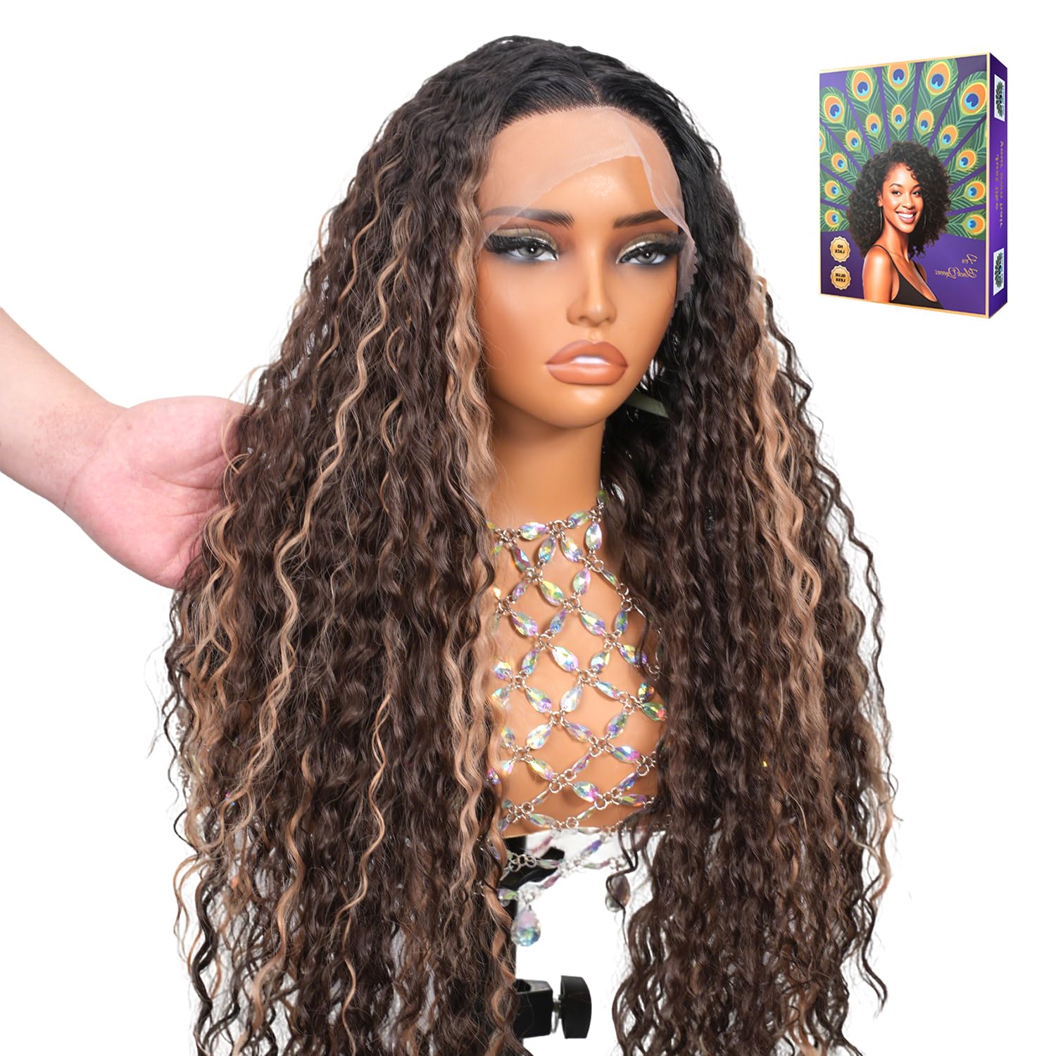 13x4 Glueless Wigs HD Transparent Lace,Wear and Go Synthetic Wig 200% Density Body Wave with Baby Hair,Pre-Plucked Frontal Wigs for Women (Ombre Brown to Blonde, 32 inch, Body Wave)