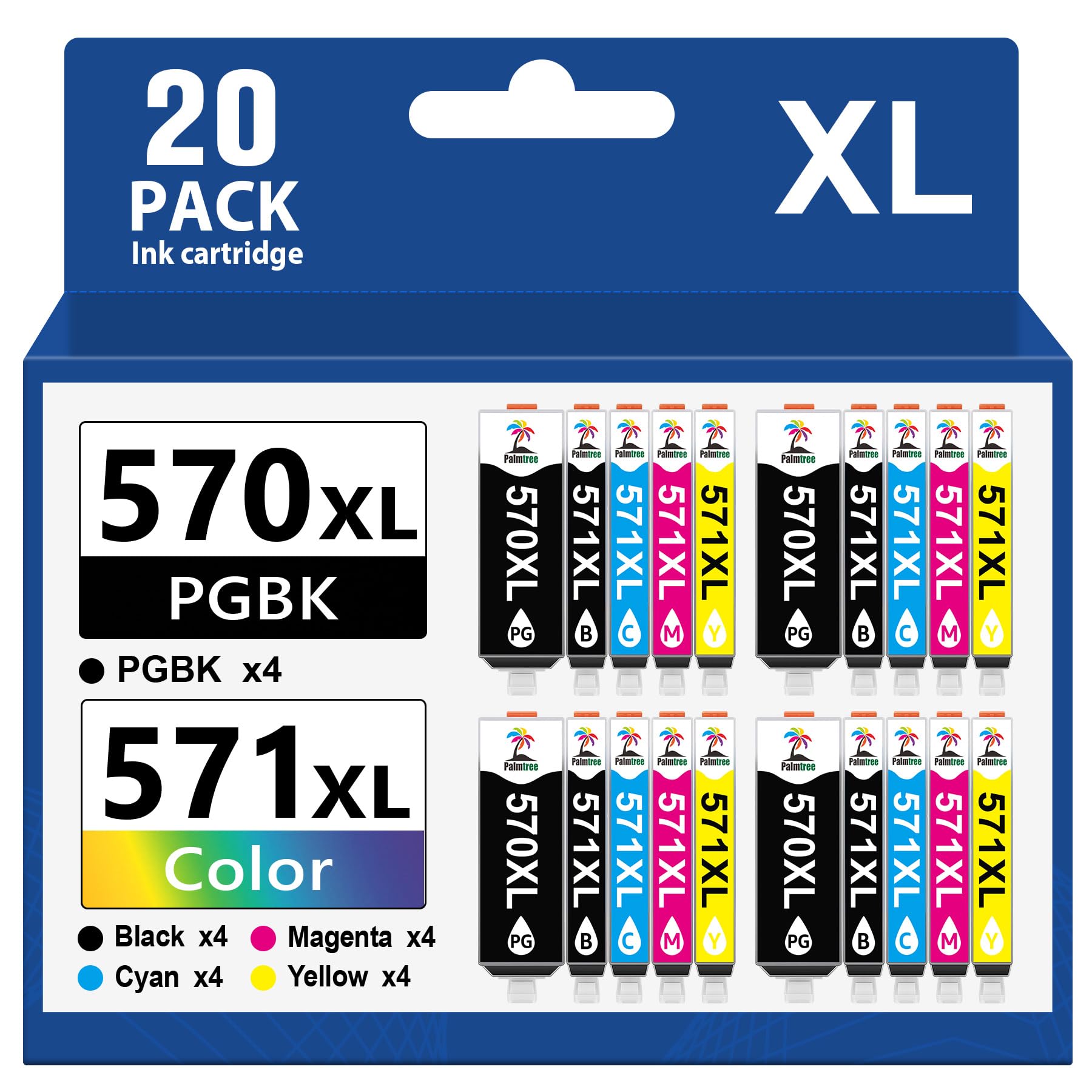 Palmtree 570XL 571XL Kompatible für Canon TS5050 Druckerpatronen Kompatibel für Canon 571 570 für Canon Pixma TS5050 Druckerpatronen Pixma MG5750 TS5055 MG6851 MG6850 TS5051 TS5000 TS7750 (20er-Pack)