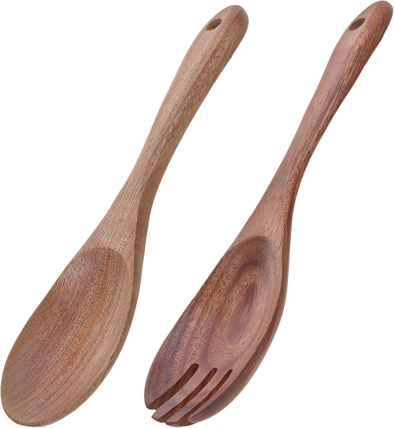 Wood Salad Servers Spoon Set with Long Handle for Mixing