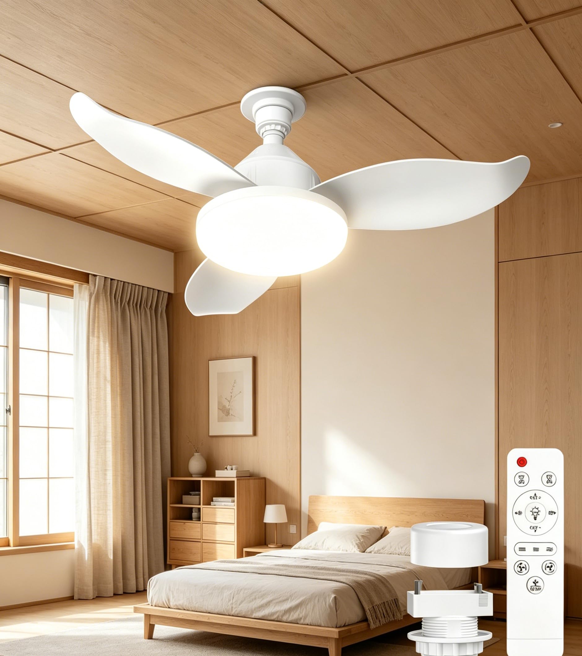 【振動を抑え・6畳~8畳対応】 LED ファン付き照明 天井扇風機 E26 無段階調光調色 照明とサーキュレーターを一体化 ホワイト