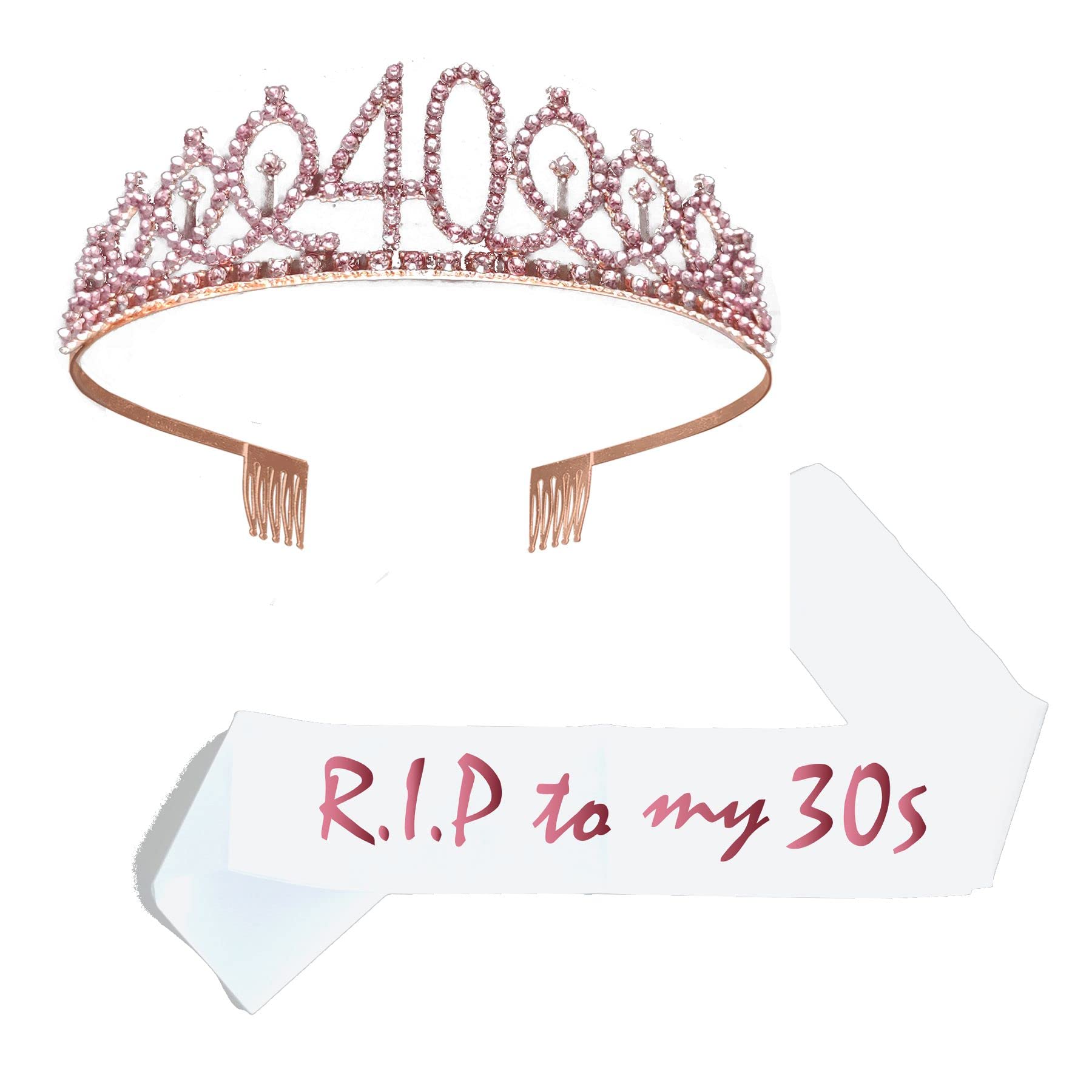 Joyiou RIP to My 30s Sash & Rhinestone Tiara Set, 40 Years Old Birthday Funny Gifts for Women, RIP to My Youth Birthday Party Supplies Decoration,