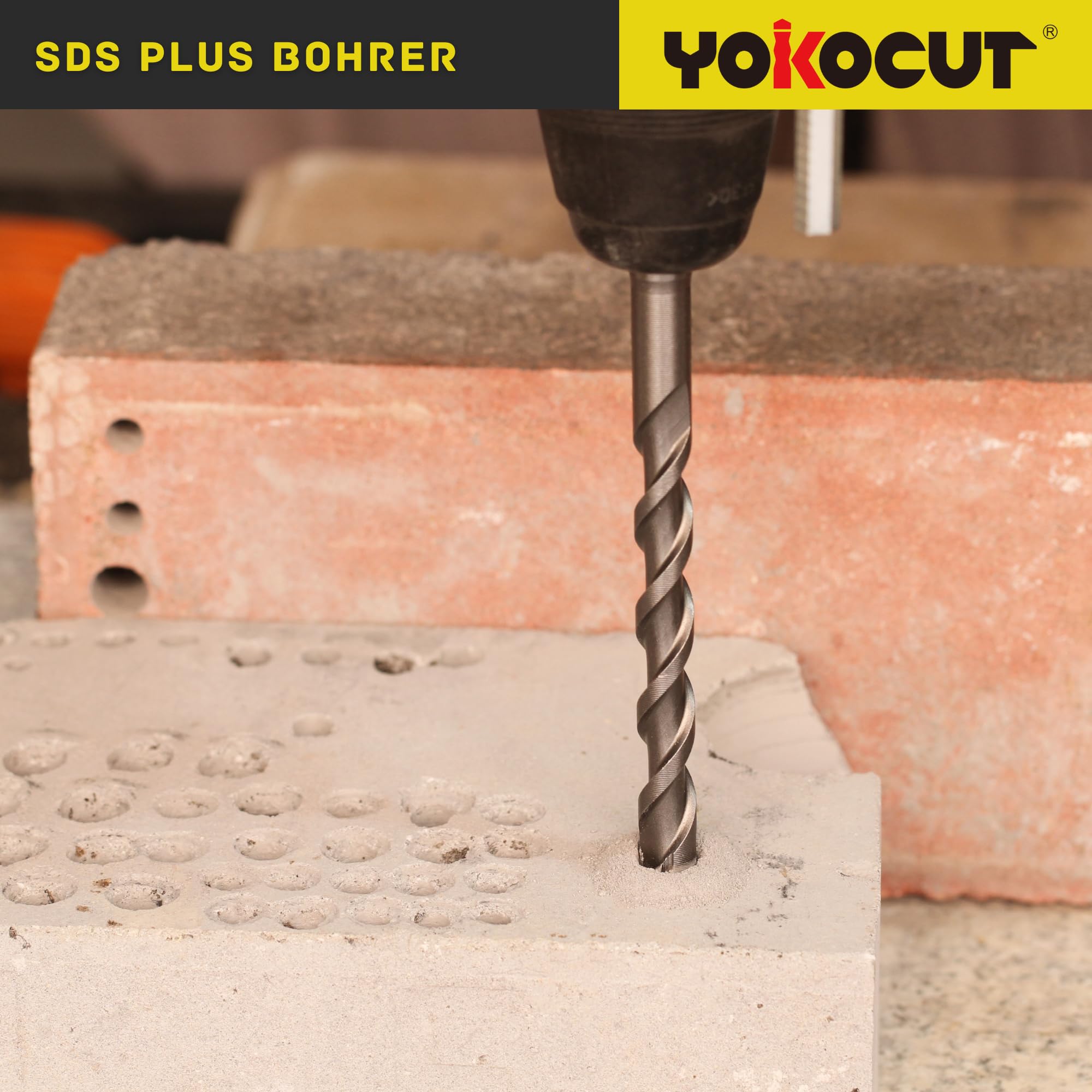 SDS Plus Bohrer 40x600 mm, Hammerbohrer 4X Schneiden, Steinbohrer Stahlbeton Mauerwerk Ziegel Kalksandstein, Betonbohrer, Ideal zum Bohren in Stein, Beton, Naturstein, Ziegelmauer