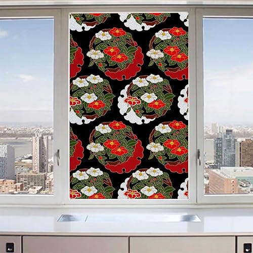 Miniatura 3 de Película de privacidad para ventana, diseño de flores, para ventana, para baño, anticolisión, estilo tradicional, fondo de flores, 35.4 pulgadas de