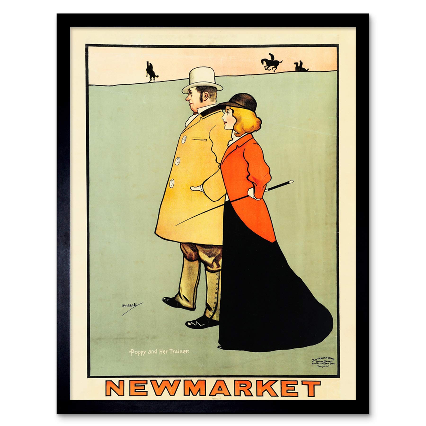 Fine Art Prints Framed Black 12X16 Hassal Newmarket Theatre Comedy Horse Racing Advert Art Print Framed Poster Wall Decor 12X16 Inch