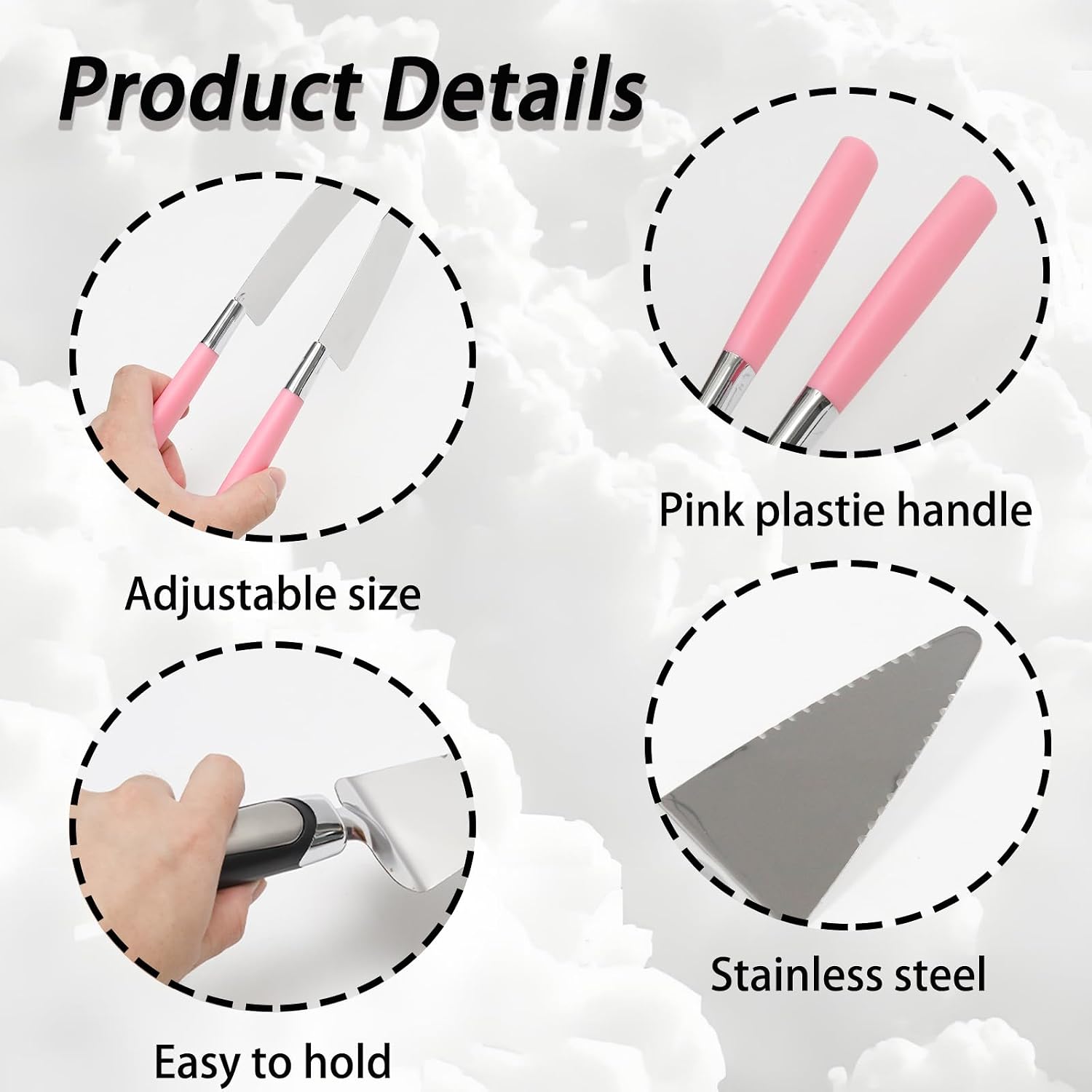 2 Pcs Stainless Steel Multi Function Pink Cake Cutter and Server