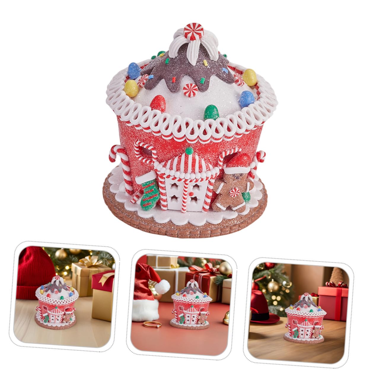 ERINGOGO Castillo de Arcilla Brillante para Decoración Navideña Figura de Casa de Jengibre Iluminada con Luz LED para Escenarios de Mesa de Fiesta