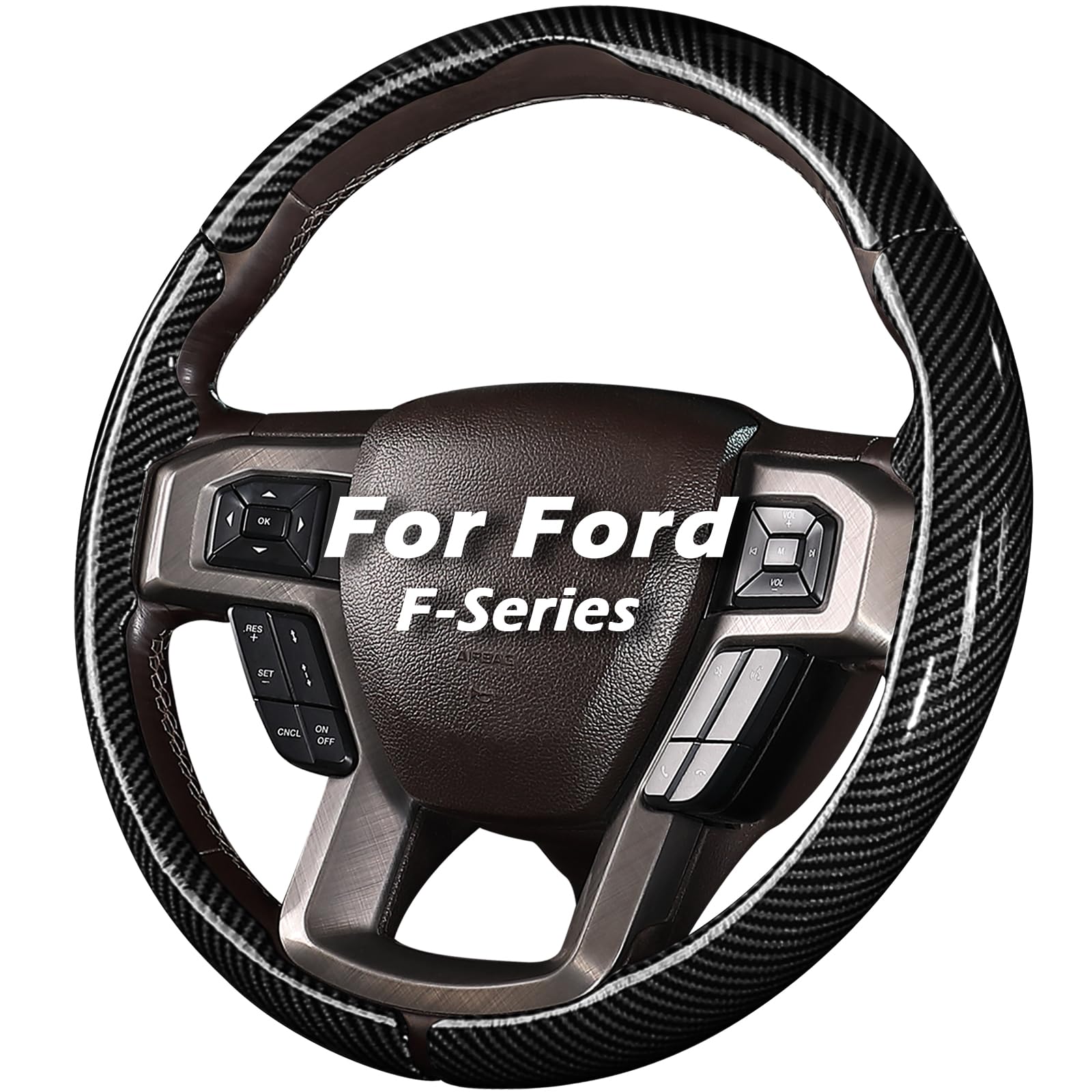 Funda de volante para Ford F150 2015-2020, F250 2017-2021, F350 2017-2021, F450 2017-2021, F550 2017-2021, ajuste perfecto, segmentada, antideslizante, color negro brillante.