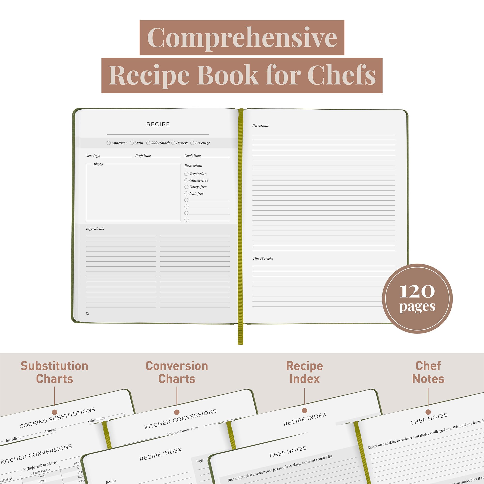 Rileys & Co. Green Blank Recipe Books to Write In, 21.5 x 28 cm - Image 4