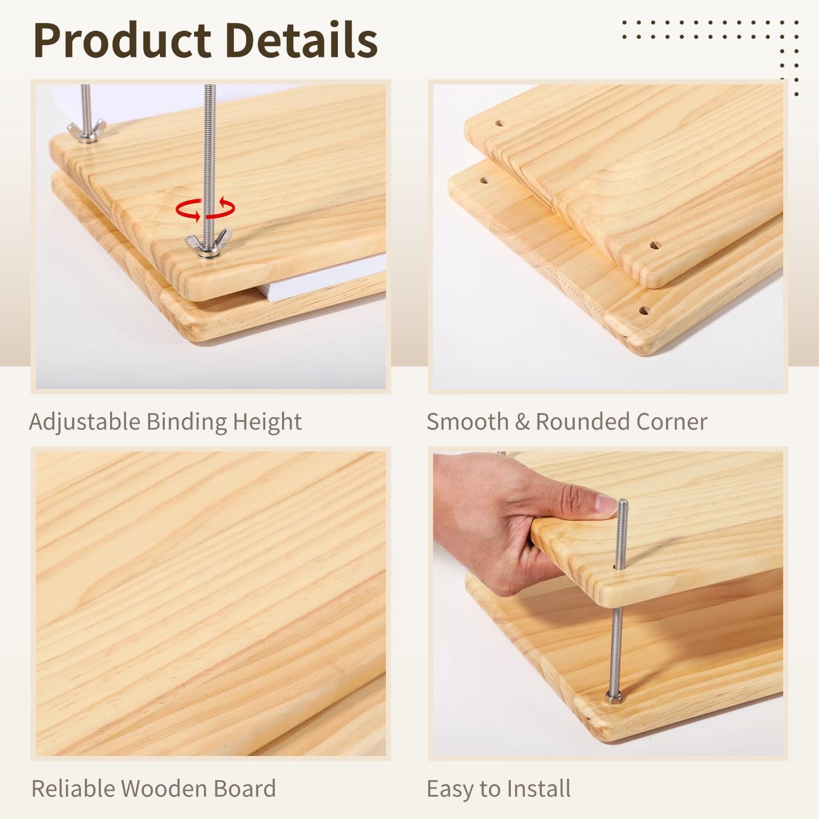 Kit professionale per rilegatura, 40 pezzi, con pressa in legno, cartellina in osso, punteruolo, righello e strumenti per rilegatura