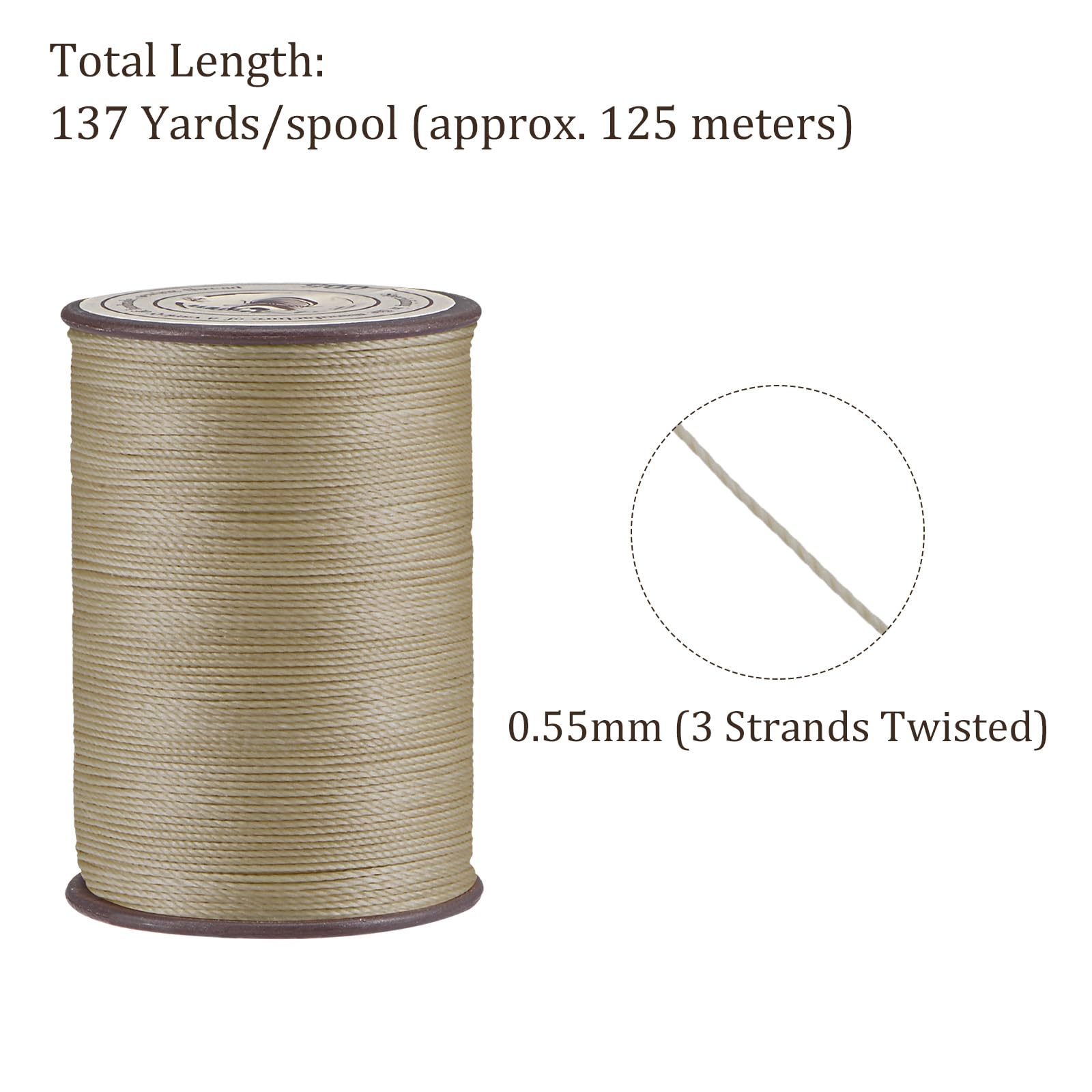 Kozelo Khaki Waxed Sewing Thread - 0.55mm x 137 Yards, PET & Wax Coating, Leather & General Craft Use - Image 3