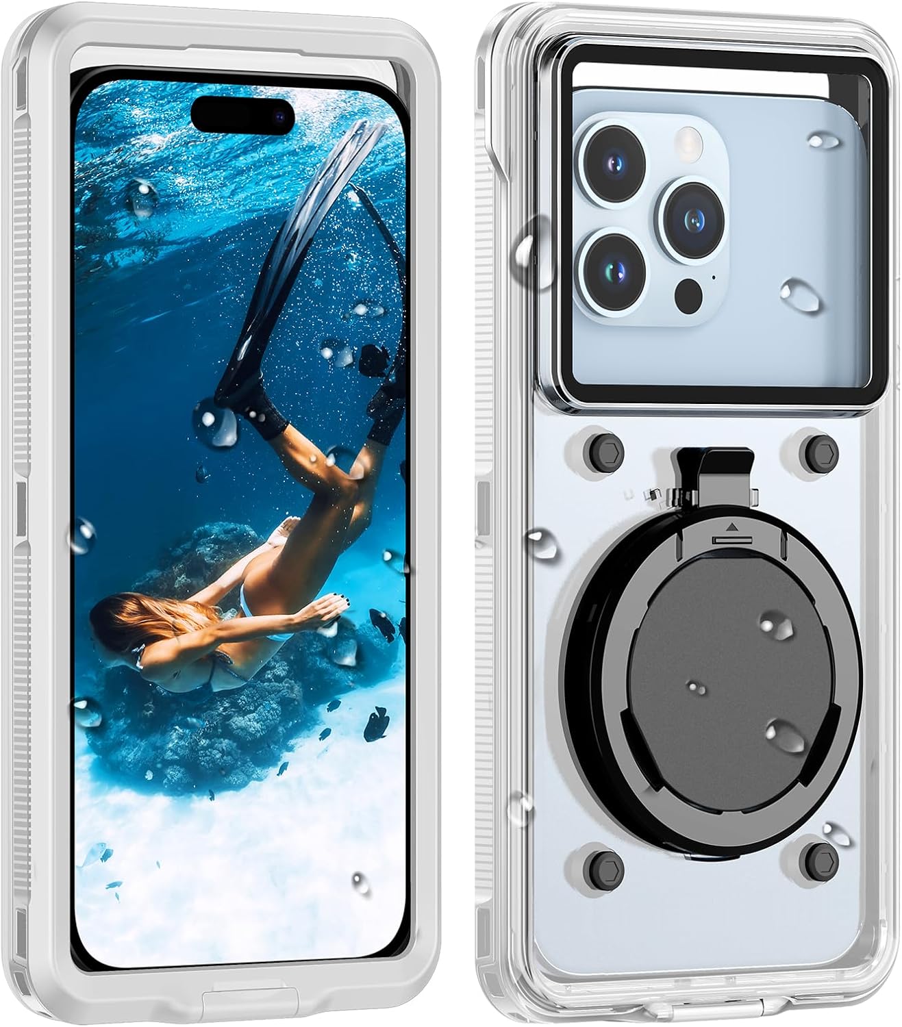 Lanhiem Snorkeling Underwater Phone Case for Diving, IP68 Professional Universal Waterproof Outdoor Video Photo Cellphone Case with Lanyard for iPhone Galaxy Pixel Moto All Series (Clear/White)