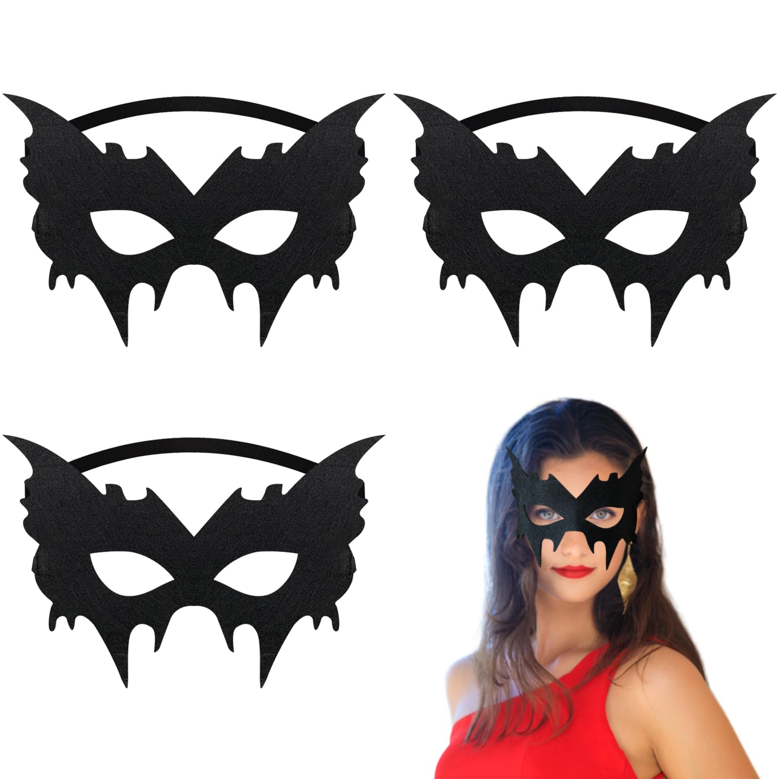 SAIIURV 3 Pcs Halloween Bat Eye Mask Masquerade Batgirl Batboy Costume Mask Black Eye Mask
