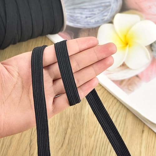 Miniatura 3 de Coopay Cordón elástico de 100 yardas de largo, 12 pulgada de ancho, cuerda elástica, cuerda elástica, carrete de punto para coser (negro, 12 pulgada)