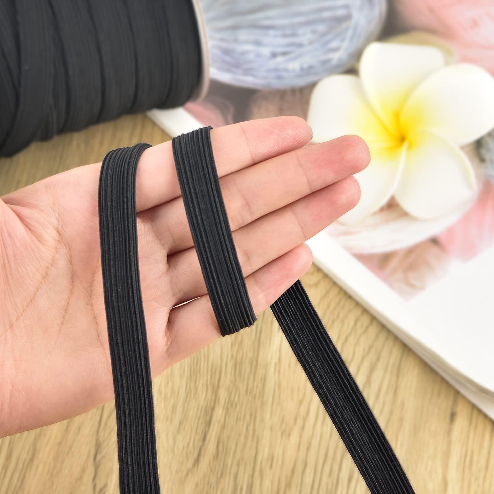 Coopay Cuerda elástica de 100 yardas de largo de 1,27 cm de ancho, cuerda elástica, cuerda elástica pesada y elástica de punto para coser (negro, 1/2 pulgada)