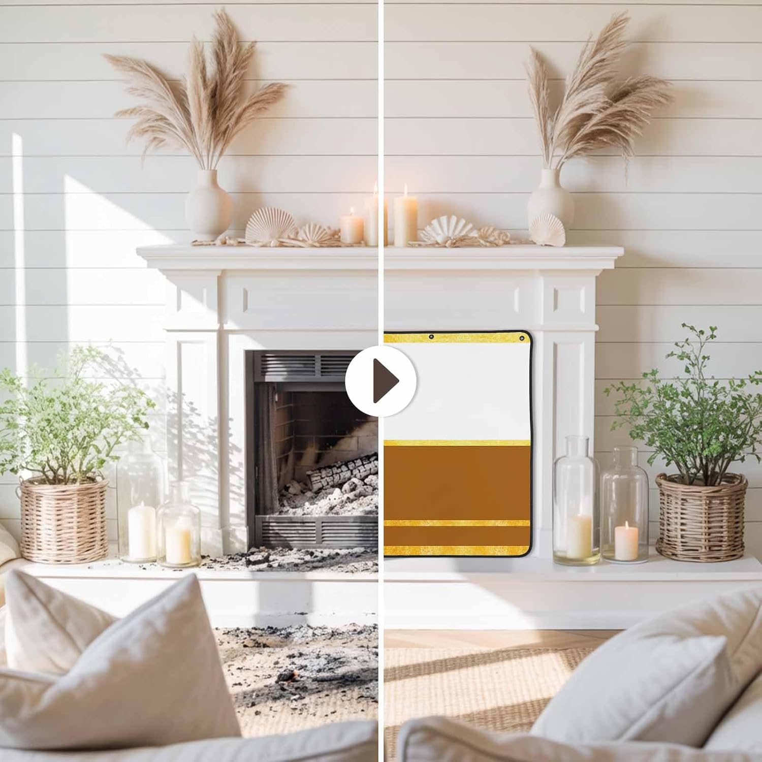 Magnetic Fireplace Cover Brown Fireplace Screen Decorative Luxury Golden Stripes Lines Insulation Fireplace Blocker Blanket Save Energy Fireplace Draft Stopper Covers for Living Room 36x30 Inch