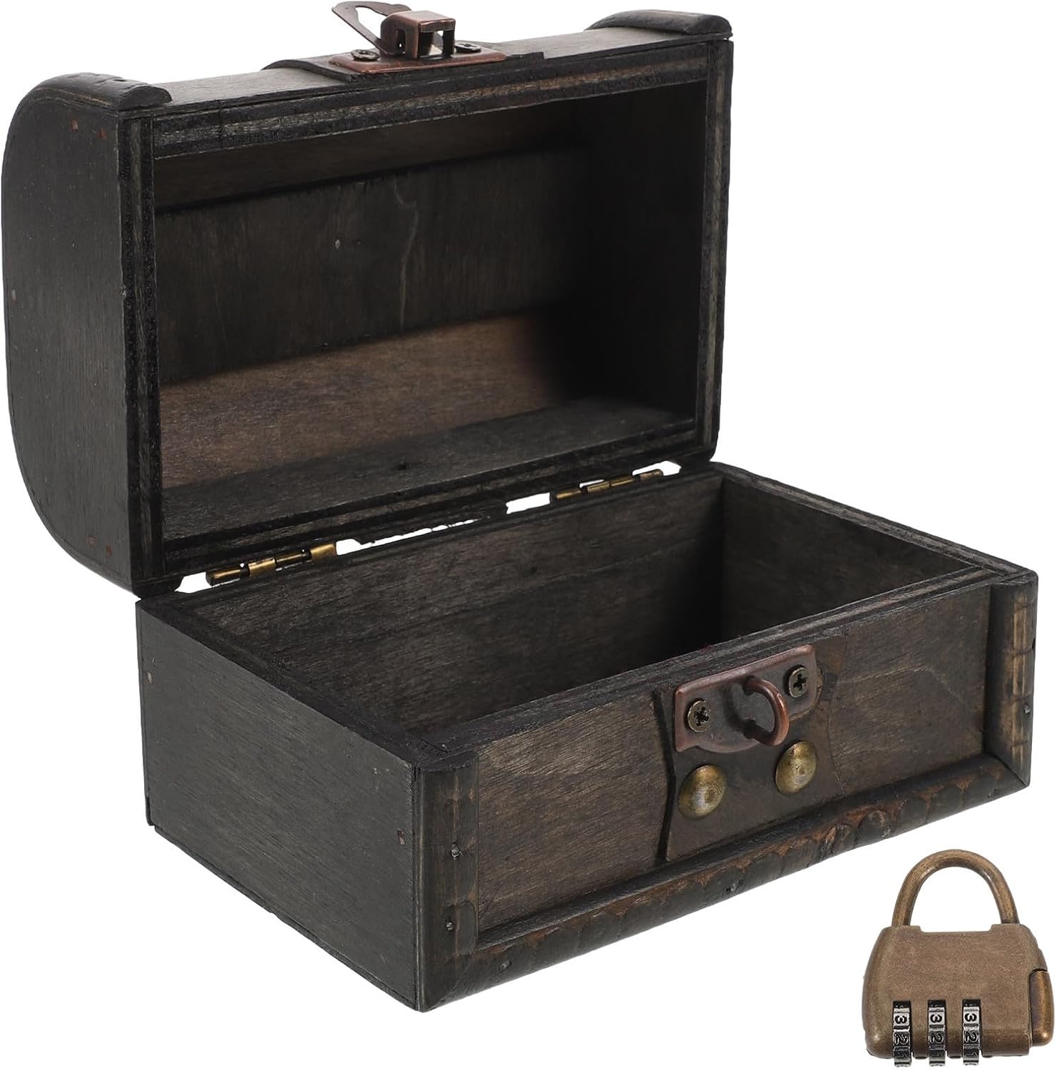 DECHOUS Vintage Wooden Decorative Treasure Chest with Lockable Jewelry Storage Box, Portable Antique Chest for Game Room Decor and Escape Room Gaming Environments, Elegant Coffee Color
