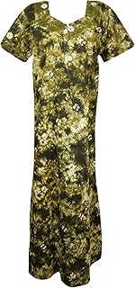 Mogul Interior Maxi Dresses, Boho Cotton Night Dress, Green Tiedye L