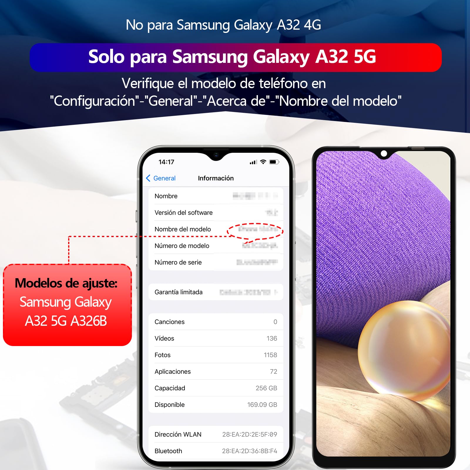 RongZy para Samsung Galaxy A32 5G SM-A326B Reemplazo de Pantalla Táctil LCD + Compatible con Galaxy A32 5G el Kit de Herramientas de la Pantalla de Montaje del Teléfono(6.5'',No 4G)