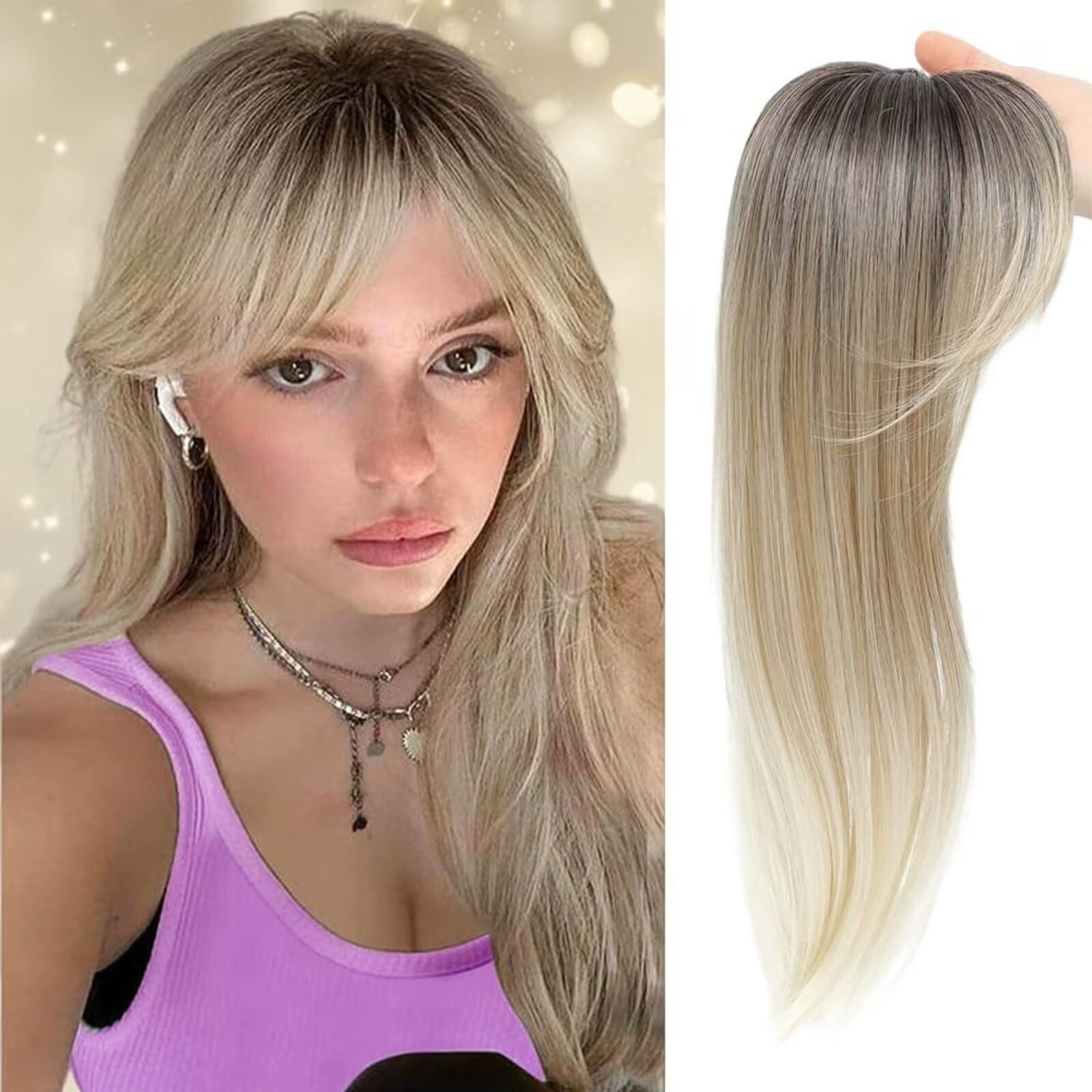 RUNRAYAY Hair Toper, 360° 3D Hair Topper for Women with Thin Hair, 18 Inch Long Pieces for Women, Clip in Middle Part, Blonde RT6/22/613a##