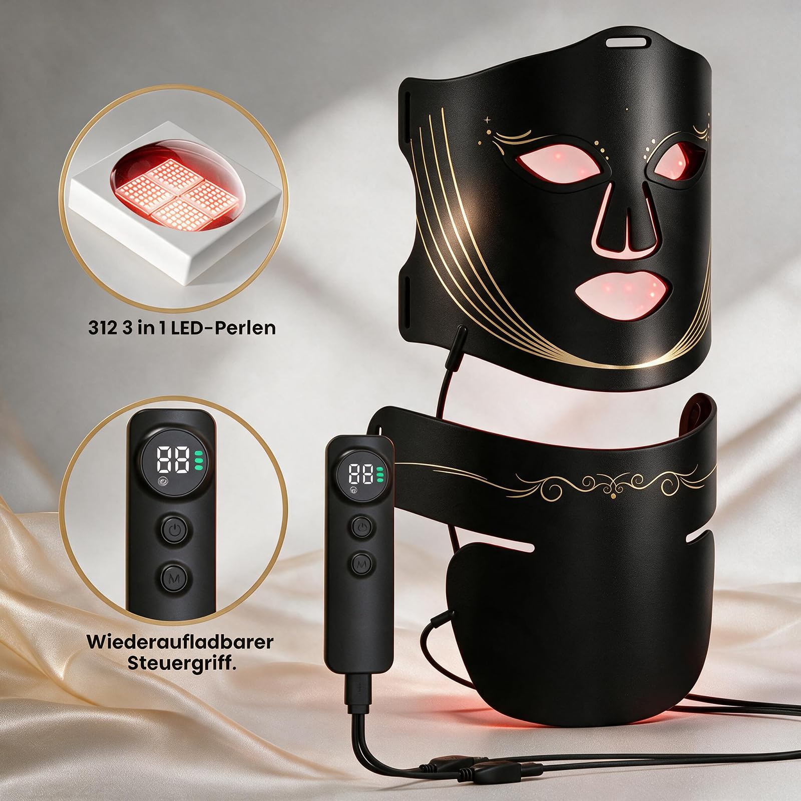 Led Maske Gesicht & Halsmaske, 7 Farben Rotlicht Maske Gesicht mit 4 Modi