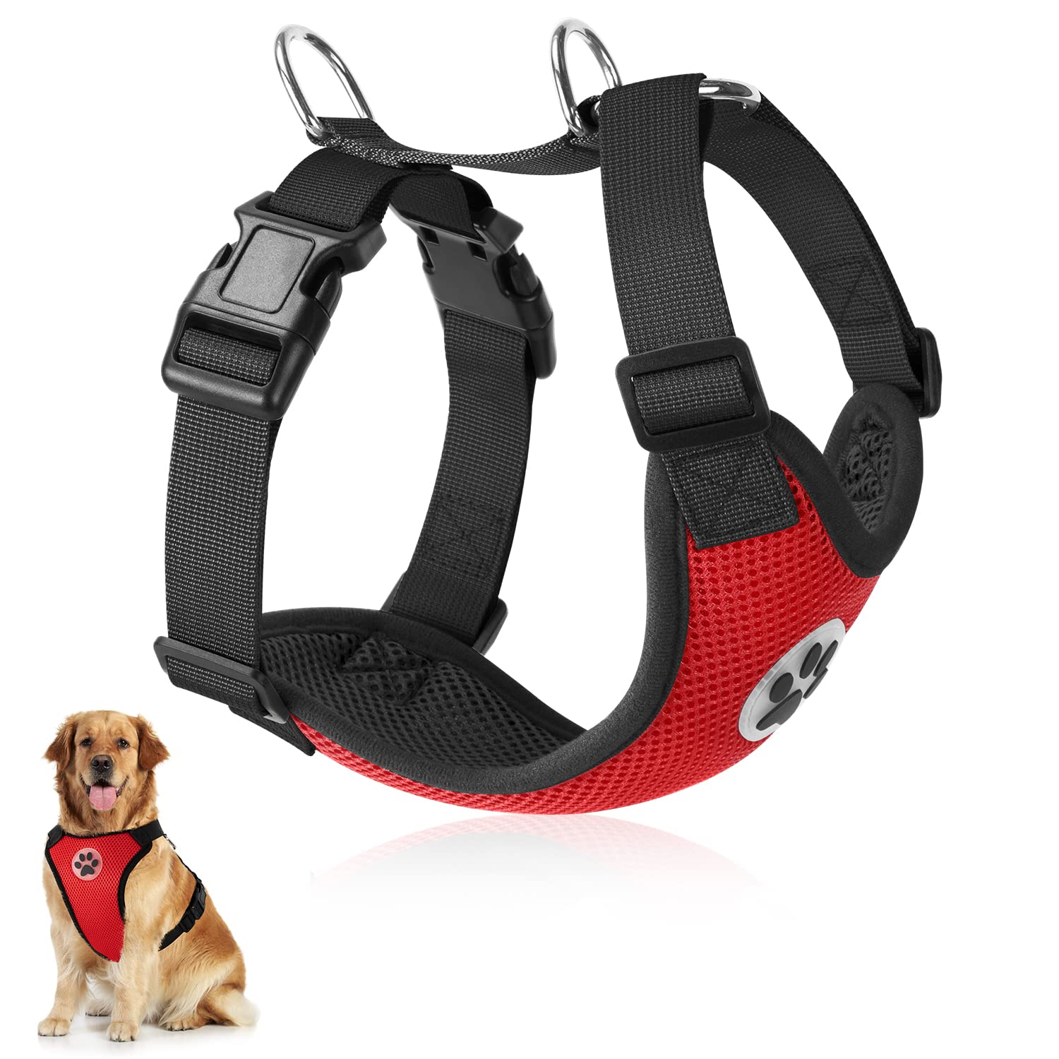 SlowTon Dog Car Vest Harness Multifunction Adjustable Double-Ring Breathable Mesh Fabric Harness for Cat Puppy Road Trip Daily Walks
